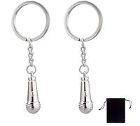 QOMJUFA 2 Pièces Porte-Clés Microphone Mini Porte Clé Musiqueporte-Clés Pendentif Microphone, Cadeau Créatif Pour Les Amateurs De Musique, Accessoire De Mode, Unisexe, Argent