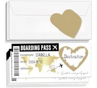 QOMJUFA Carte à gratter Ticket d'or | Golden Ticket | Carte d’embarquement cadeau surprise personnalisation destination, cadeau à gratter, billet avion, saint-valentin, annonce anniversaire
