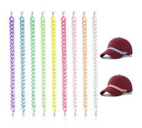 Qoncosy Lot de 9 chaînes de chapeau de camionneur pour femme, ensemble de breloques colorées en plastique pour casquettes de baseball, accessoires décoratifs unisexes