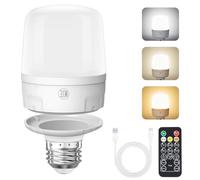 Qoolife Ampoules rechargeables E27 avec télécommande, ampoule à piles 9W 2000 mAh, 4 réglages de minuterie pour lampes, tentes, placards, camping, ampoules à piles USB