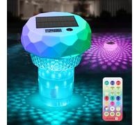 Qoolife Dosieur de Chlore Flottant avec thermomètre et lumière Solaire, pour étang, Bassin, Spa et Bain à remous, Compatible avec 1" et 3", avec télécommande et réglage