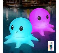 Qoolife Lot de 2 lampes solaires de piscine, lampes gonflables à télécommande, Octopus flottantes pour piscine 16 lumières WRGB 4 modes, étanche IP68 de qualité supérieure, fête, chemin