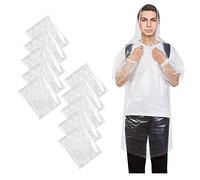 Qooloo Lot de 10 Poncho de Pluie Jetable Avec Capuche, Cape Imperméable Transparent pour Adultes - Festivals, Concerts, Randonnées, Cyclisme, Camping