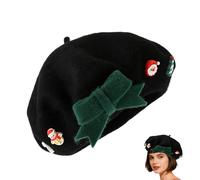 Qooplu Bérets pour Femmes,Chapeau Mode à Nœud Rétro - Bonnet Chaleureux de Noël pour Artistes,Pour la Fête d'Hiver, le Costume, les Vacances, Thanksgiving, la Tenue du Nouvel An et le Cosplay