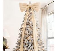 Qooplu Grand nœud pour sapin de Noël, 180 cm de long, nœud satiné blanc géant en velours, décorations de topper de sapin de Noël pour arrière-plan mural, anniversaire, mariage, fête à domicile