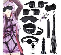 Qoosea 12 Pièces Kits de Bondage SM Erotiques Ensemble de Servitude Sextoys Anal Plug Butt Plug Set pour Les Débutants Jouets Sexuels BDSM Menottes Érotiques pour Couple Jouets Sexuels (Noir)