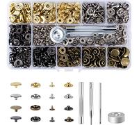 Qoosea 120 Sets Boutons Pression Set de Creux Solide Boutons - Pression Boucle en Métal Bague Bouton Boutons Pression à Coudre Craft（4 Coloris）
