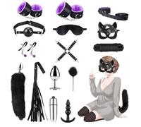 Qoosea 15 Pièces Kits de Bondage SM Erotiques Ensemble de Servitude, Sextoys Anal Plug avec Queue de Renard Butt Plug Set pour Les Débutants Jouets Sexuels, BDSM Menottes Érotiques pour Couple