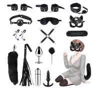 Qoosea 15 Pièces Kits de Bondage SM Erotiques Ensemble de Servitude, Sextoys Anal Plug avec Queue de Renard Butt Plug Set pour Les Débutants Jouets Sexuels, BDSM Menottes Érotiques pour Couple