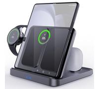 Qoosea Chargeur sans Fil, Chargeur Induction Stand pour Samsung Galaxy Z Fold 7/6/5/4/3/2, Z Flip 6/5/4/3/2, iPhone/Google/Xiaomi Séries, Wireless Charger Station pour Galaxy Watch 6/5/4/Active/Buds