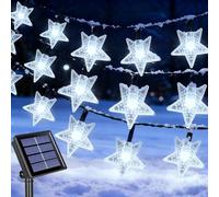 Qoosea Guirlande Lumineuse Extérieure Solaire, 12M 100 LED Étoile Guirlande Solaire Exterieur, 8 Modes Lumière Noel Étanche Etoile Decoration Noël pour Chambre, Jardin, Cour, Fête, Blanc