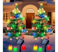 Qoosea Lampe Solaire Exterieure Sapin de Noël 2 Pièces, Arbres de Noël avec Lumières de Coffret Cadeau, Lumière Solaire Jardin Étanche IP65, LED Décoration de Noël pour Cour Chemins Pelouse Terrasse