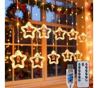 Qoosea LED Rideau Lumineux Noël, 100LED 3M Guirlande Lumineuse de Étoile, Chargement USB 8 Modes Lumière Decoration Noel Extérieur Étanche pour Chambre à Coucher Fête Mariage, Blanc Chaud