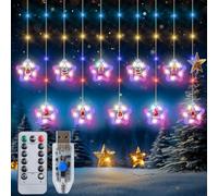 Qoosea LED Rideau Lumineux Noël, 100LED 3M Guirlande Lumineuse de Étoile, Chargement USB 8 Modes Lumière Decoration Noel Extérieur Étanche pour Chambre à Coucher Fête Mariage Couleur