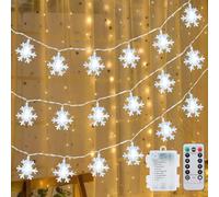 Qoosea Noël Guirlande Lumineuse à Flocons de Neige, 20.6ft 50 LED Guirlandes Lumineuses Piles Étanche 8 Modes, Parfait pour Fête, Mariage, Anniversaire, Intérieure, Extérieure Décoration, Blanc Froid