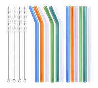 Qoosea Paille en Verre Réutilisables Pailles en Verre, Pailles Réutilisables Suite de Paille Coloré 12 Pièces Pailles Réutilisables avec 4 Brosses de Nettoyage Convient aux jus, aux boissons
