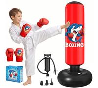 Qoosea Sac de Boxe pour Enfants 3 à 8 Ans, 130cm Gonflable Sac de Frappe sur Pied, Sac de Boxe Set de Formation avec Gants, Cadeau Parfait pour Garçons et Filles pour Karaté, Taekwondo