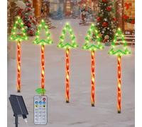 Qoosea Sapin de Noël Lampe Solaire Exterieure, 5 in 1 8 Modes Arbre de Noël Guirlande Lumineuse avec Télécommande, USB Charge IP65 Lumière Solaire Jardin LED Étanche, Décor Pour Terrasse Chemin Cour