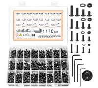 QOOSIKICC Assortiment de 1170 boulons et écrous métriques M3 M4 M5 M6, assortiment de vis et écrous hexagonaux et rondelles, ensemble de vis à machine, écrous hexagonaux noirs et rondelles