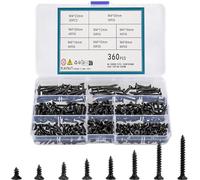 QOOSIKICC Ensemble de 360 vis autotaraudeuses M4 visser à tête cruciforme plate noire pour tôles, vis à bois autotaraudeuses à tête fraisée pour bois Plastique métal doux (M4)