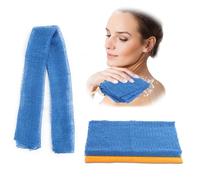 QOPAHI Éponge africaine nouée, filet exfoliant africain extensible avec nœuds, chiffon de lavage africain, éponge de douche pour le corps, éponge de bain, longueur extensible jusqu'à 170 cm (bleu +