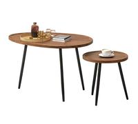 QOPIGFBN Table Basse Salon en Bois,Lot de 2 Table Gigogne Industrielle Lot de 2 Table d'Appoint Ovale de Café Design Moderne Guéridon Rond pour Salon Bureau Chambre - Noyer/Noir
