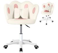 qorkhogr Kids Desk Chair, 360-Degree Swivel Makeup Chair, Ergonomic Adjustable Height Computer Seating with Bow Pillow, 50CM Wide Seat Children Study Furniture for Girls Boys Bedroom Home Blanc