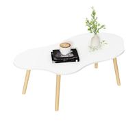 qorkhogr Table basse ovale moderne du milieu du siècle, table à thé pour salon, centre minimaliste, petite table basse en bois pour homme, centre pour bord arrondi, nuage blanc