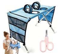 Qosigote 2-in-1 Foldable Pet Grooming Bed, Dog Grooming Hammock, Dog Bath Stand with Stable Stainless Steel Frame & Quick-Dry Mesh Foldable for Trimming, Bathing, Brushing (Blue)