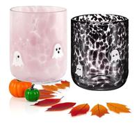 Qosigote 2 Pcs Halloween Icon Juice Glasses, 14oz Stemless Pumpkin Cup Set, Juice Glasses, Double Old Fashioned Drinking Cups - Ideal For Halloween Party Decoration, Friends Lovely Gifts (2pcs-b)