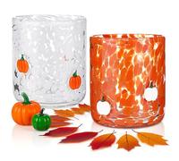 Qosigote 2 Pcs Halloween Icon Juice Glasses, 14oz Stemless Pumpkin Cup Set, Juice Glasses, Double Old Fashioned Drinking Cups - Ideal For Halloween Party Decoration, Friends Lovely Gifts (2pcs-a)