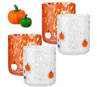Qosigote 2 Pcs Halloween Icon Juice Glasses, 14oz Stemless Pumpkin Cup Set, Juice Glasses, Double Old Fashioned Drinking Cups - Ideal For Halloween Party Decoration, Friends Lovely Gifts (4pcs-a)