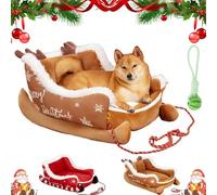 Qosigote 2026 New Christmas Sleigh Dog Beds, Festive Plush Cosy Dog Bed, Interesting Holiday Pet Bed, Non-Slip Base, Washable Durable Cozy Comfort for Indoor Outdoor Use, Pet (B,M)