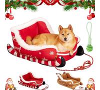 Qosigote 2026 New Christmas Sleigh Dog Beds, Festive Plush Cosy Dog Bed, Interesting Holiday Pet Bed, Non-Slip Base, Washable Durable Cozy Comfort for Indoor Outdoor Use, Pet (A,M)