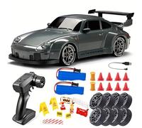 Qosigote 2026 Reality 1:24 Rc Drift Car Set, Mini Rc Drift Car, 4wd High Speed Rc Cars, with Cool Lighting, Extra Racing Tires and Traffic Barriers, Two Batteries (Green)