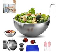 Qosigote 304 Stainless Steel Insulated Salad & Dipping Bowl, 2026 New Double Wall Serving Bowl with 2 Water Injection Holes, Dual-Layer Temperature Control, for Keeps Food Hot or Cold (L)