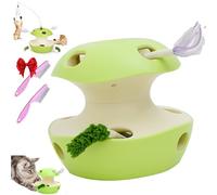 Qosigote Interactive Apple Cat Toy Fun Prey Play for Curious Kitties, Rechargeable Apple Cat Toy with Feather Teaser, Double-Layer Holes, Smart Sensor Cat Puzzle Toy Apple, Cat Apple Toy (Green)