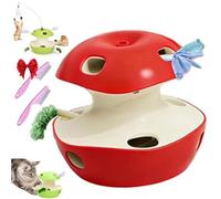 Qosigote Interactive Apple Cat Toy Fun Prey Play for Curious Kitties, Rechargeable Apple Cat Toy with Feather Teaser, Double-Layer Holes, Smart Sensor Cat Puzzle Toy Apple, Cat Apple Toy (Red)