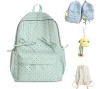 Qosigote Polka Dot Backpack, Cute School Bag, Polka Dot Backpack Candies, Lightweight Large Laptop Canvas with Bow Decoration for Girl (Green,Mittelgroße)