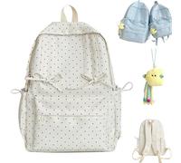 Qosigote Polka Dot Backpack, Cute School Bag, Polka Dot Backpack Candies, Lightweight Large Laptop Canvas with Bow Decoration for Girl (White,Mittelgroße)