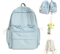 Qosigote Polka Dot Backpack, Cute School Bag, Polka Dot Backpack Candies, Lightweight Large Laptop Canvas with Bow Decoration for Girl (Blue,L)