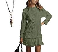 Qosigote Women Crewneck Cable Knit Sweater Mini Dress, 2026 New Winter Dresses for Women, Long Sleeve Cable Knit Jumper Dress (Army Green,S)