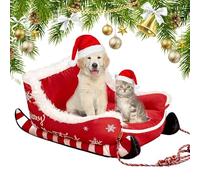 Qosneoun Christmas Sleigh Dog Bed, Interesting Red Christmas Cat Dog Bed, Festive Plush Cosy Cat Beds - Xmas Sleigh, Machine Washable, Non-Slip ＆ Comfortable (B, L(80 * 63 * 32cm))