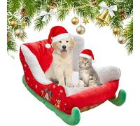 Qosneoun Christmas Sleigh Dog Bed, Interesting Red Christmas Cat Dog Bed, Festive Plush Cosy Cat Beds - Xmas Sleigh, Machine Washable, Non-Slip ＆ Comfortable (A, M(65 * 50 * 28cm))