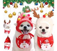 Qosneoun Christmas Tree Pet Pom Pom Hat, Christmas Tree Pom-Pom Hat for Dogs, Dog Christmas Tree Hat, Xmas Holiday Party Cosplay for Small Medium Dog Cat (2pcs-C, S)