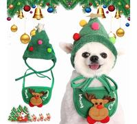 Qosneoun Christmas Tree Pet Pom Pom Hat, Christmas Tree Pom-Pom Hat for Dogs, Dog Christmas Tree Hat, Xmas Holiday Party Cosplay for Small Medium Dog Cat (Green, S)