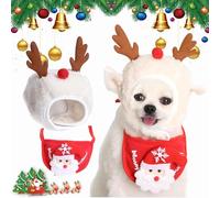 Qosneoun Christmas Tree Pet Pom Pom Hat, Christmas Tree Pom-Pom Hat for Dogs, Dog Christmas Tree Hat, Xmas Holiday Party Cosplay for Small Medium Dog Cat (White, M)