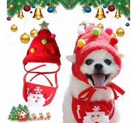 Qosneoun Christmas Tree Pet Pom Pom Hat, Christmas Tree Pom-Pom Hat for Dogs, Dog Christmas Tree Hat, Xmas Holiday Party Cosplay for Small Medium Dog Cat (Red, S)