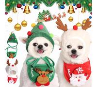 Qosneoun Christmas Tree Pet Pom Pom Hat, Christmas Tree Pom-Pom Hat for Dogs, Dog Christmas Tree Hat, Xmas Holiday Party Cosplay for Small Medium Dog Cat (2pcs-B, M)