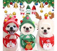 Qosneoun Christmas Tree Pet Pom Pom Hat, Christmas Tree Pom-Pom Hat for Dogs, Dog Christmas Tree Hat, Xmas Holiday Party Cosplay for Small Medium Dog Cat (3PCS, S)
